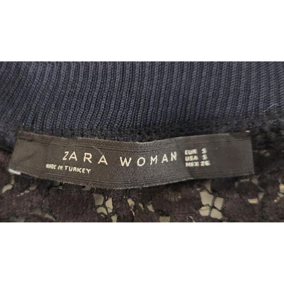 ZARA Women's Navy Blue Lace Sporty Striped Long Sleeve Crew Neck Sweater Small - Picture 3 of 5